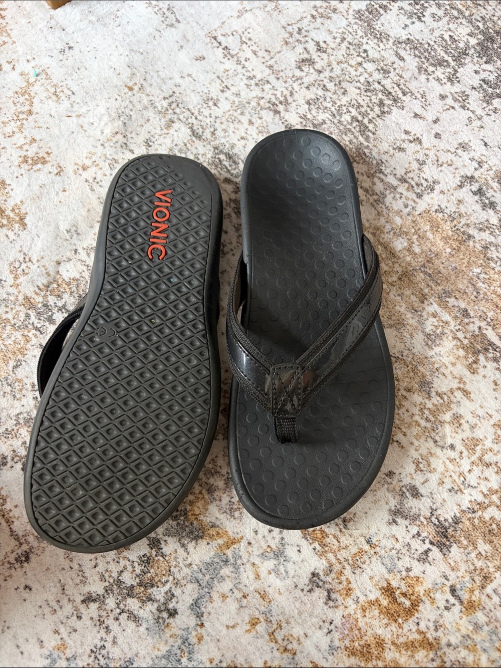 Vionic Black Women's Thong Sandals with Orange Logo